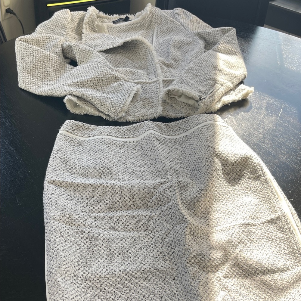 Chic Cream Textured Skirt and Jacket Set